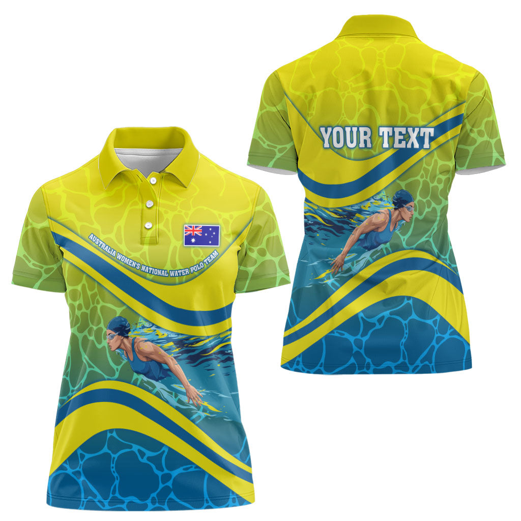 Personalized Australia Water Polo Swimmer Women Polo Shirt Dynamic Swimmer With Wave Pattern And National Colors