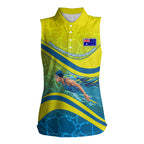 Personalized Australia Water Polo Swimmer Women Sleeveless Polo Shirt Dynamic Swimmer With Wave Pattern And National Colors