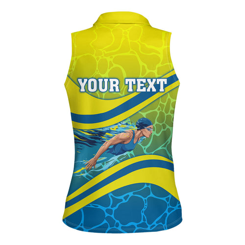 Personalized Australia Water Polo Swimmer Women Sleeveless Polo Shirt Dynamic Swimmer With Wave Pattern And National Colors