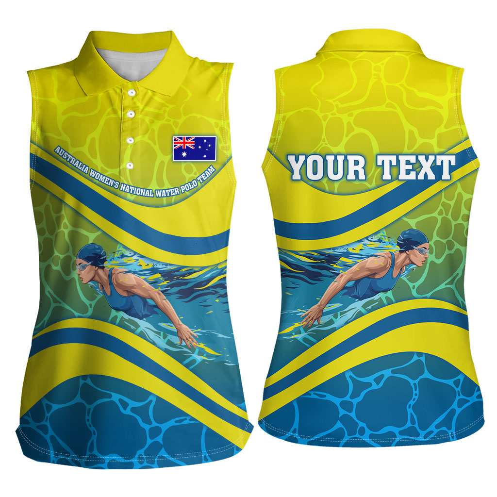 Personalized Australia Water Polo Swimmer Women Sleeveless Polo Shirt Dynamic Swimmer With Wave Pattern And National Colors