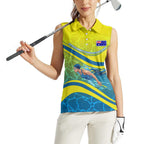 Personalized Australia Water Polo Swimmer Women Sleeveless Polo Shirt Dynamic Swimmer With Wave Pattern And National Colors