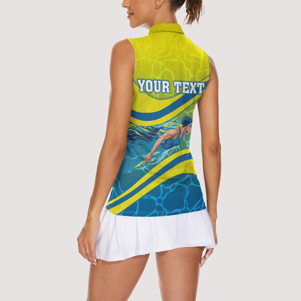 Personalized Australia Water Polo Swimmer Women Sleeveless Polo Shirt Dynamic Swimmer With Wave Pattern And National Colors