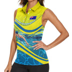 Personalized Australia Water Polo Swimmer Women Sleeveless Polo Shirt Dynamic Swimmer With Wave Pattern And National Colors