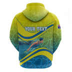 Personalized Australia Water Polo Swimmer Zip Hoodie Dynamic Swimmer With Wave Pattern And National Colors