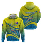 Personalized Australia Water Polo Swimmer Zip Hoodie Dynamic Swimmer With Wave Pattern And National Colors