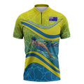 Personalized Australia Water Polo Swimmer Zipper Polo Shirt Dynamic Swimmer With Wave Pattern And National Colors