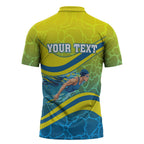 Personalized Australia Water Polo Swimmer Zipper Polo Shirt Dynamic Swimmer With Wave Pattern And National Colors