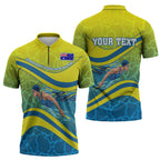 Personalized Australia Water Polo Swimmer Zipper Polo Shirt Dynamic Swimmer With Wave Pattern And National Colors