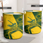 Personalized Australia Swimming Athlete Laundry Basket Bold Swimmer Silhouette With Indigenous Pattern Accents