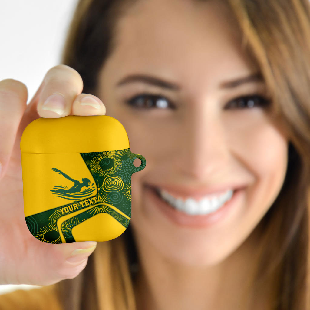 Personalized Australia Swimming Athlete AirPods Case Bold Swimmer Silhouette With Indigenous Pattern Accents