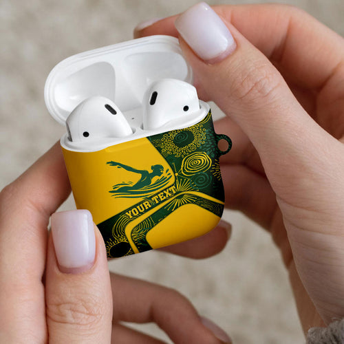 Personalized Australia Swimming Athlete AirPods Case Bold Swimmer Silhouette With Indigenous Pattern Accents