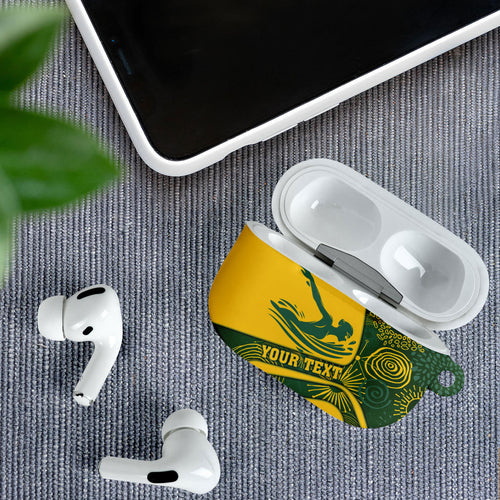 Personalized Australia Swimming Athlete AirPods Case Bold Swimmer Silhouette With Indigenous Pattern Accents