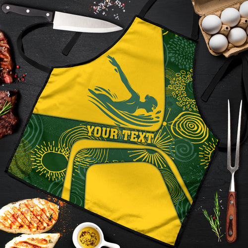 Personalized Australia Swimming Athlete Apron Bold Swimmer Silhouette With Indigenous Pattern Accents