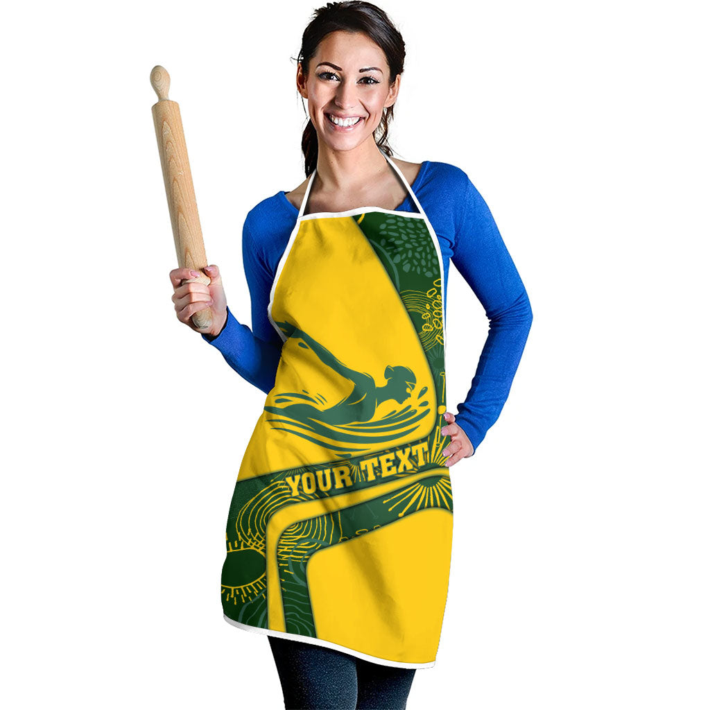 Personalized Australia Swimming Athlete Apron Bold Swimmer Silhouette With Indigenous Pattern Accents