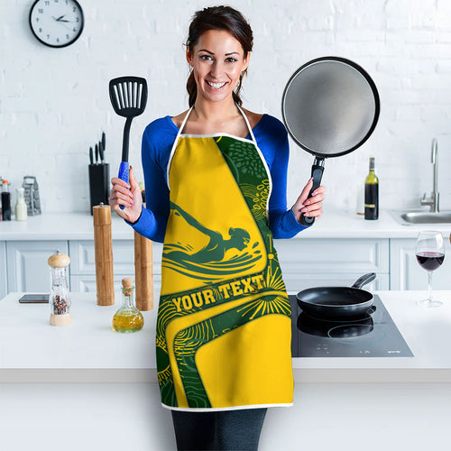Personalized Australia Swimming Athlete Apron Bold Swimmer Silhouette With Indigenous Pattern Accents