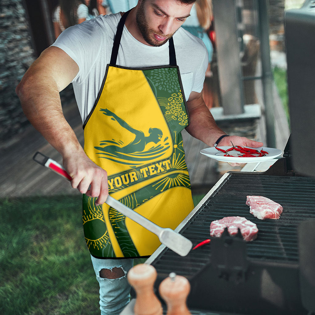 Personalized Australia Swimming Athlete Apron Bold Swimmer Silhouette With Indigenous Pattern Accents