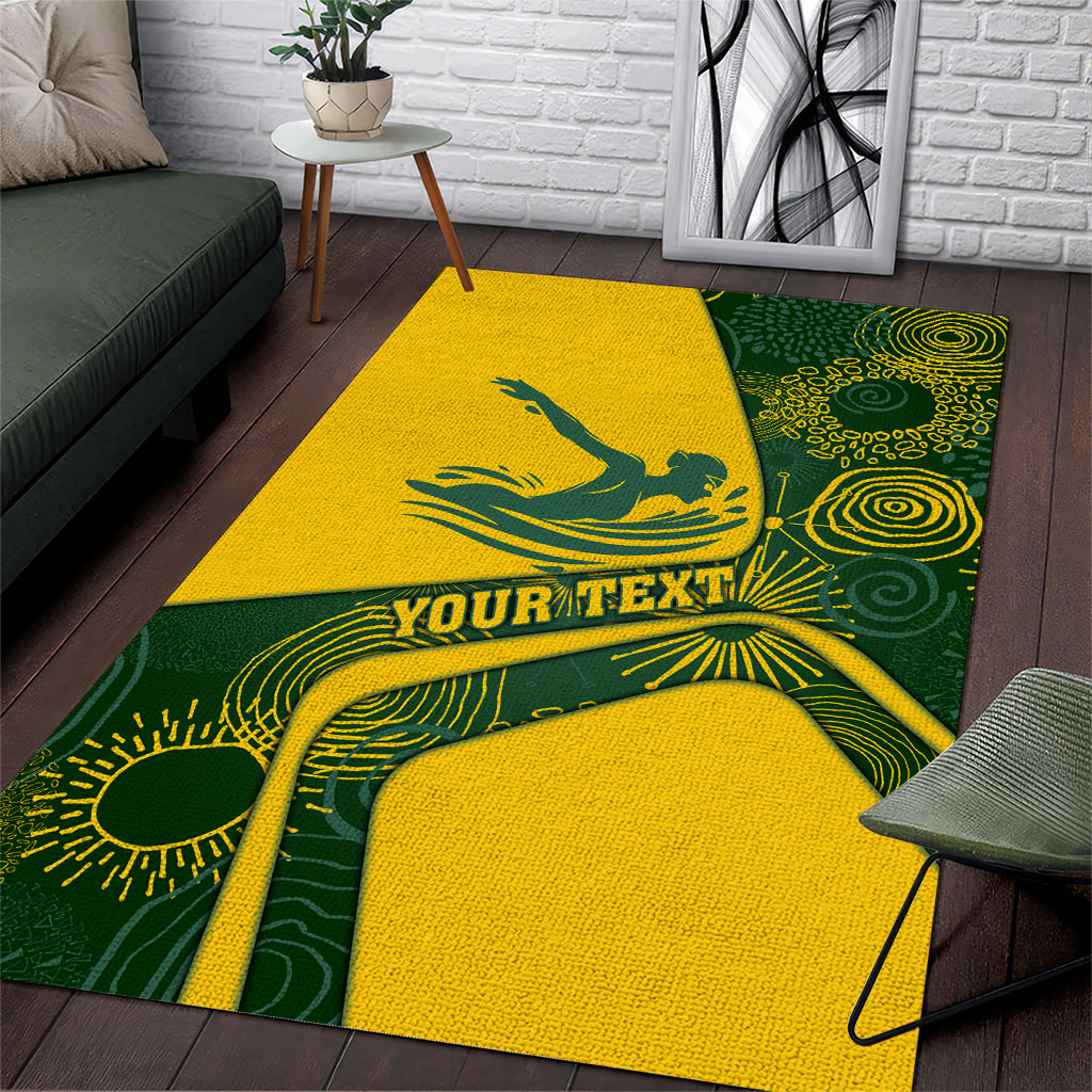 Personalized Australia Swimming Athlete Area Rug Bold Swimmer Silhouette With Indigenous Pattern Accents