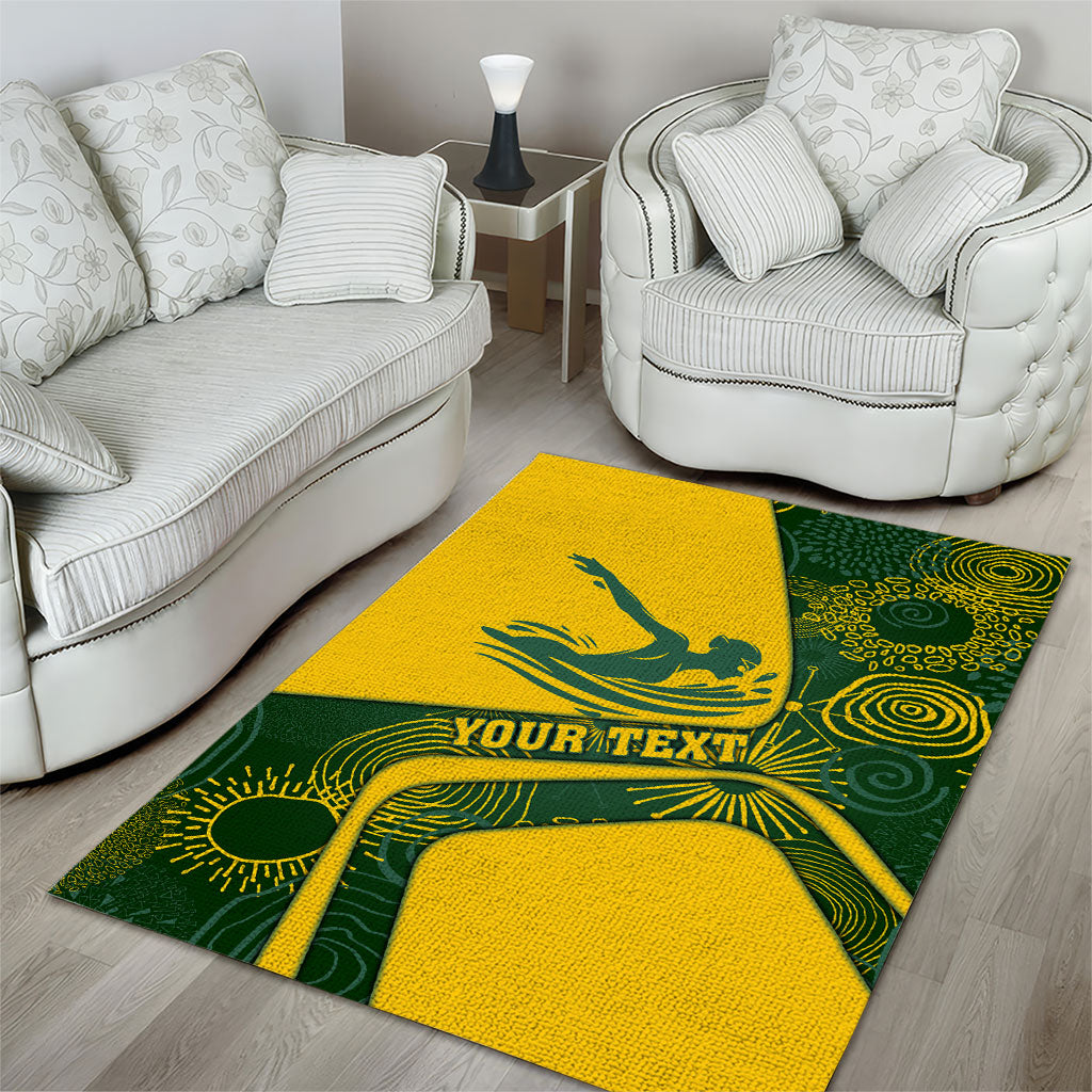 Personalized Australia Swimming Athlete Area Rug Bold Swimmer Silhouette With Indigenous Pattern Accents