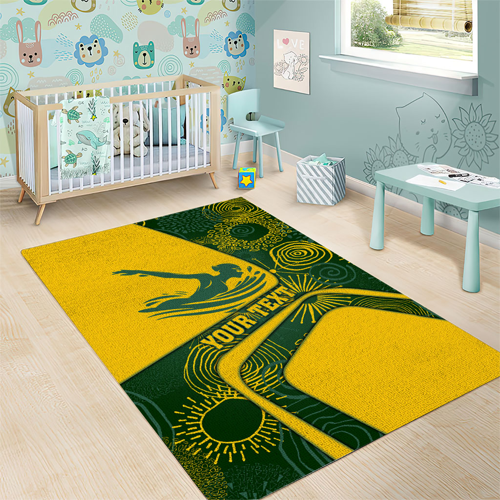 Personalized Australia Swimming Athlete Area Rug Bold Swimmer Silhouette With Indigenous Pattern Accents