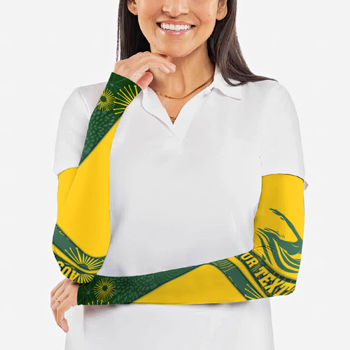 Personalized Australia Swimming Athlete Arm Sleeves Bold Swimmer Silhouette With Indigenous Pattern Accents