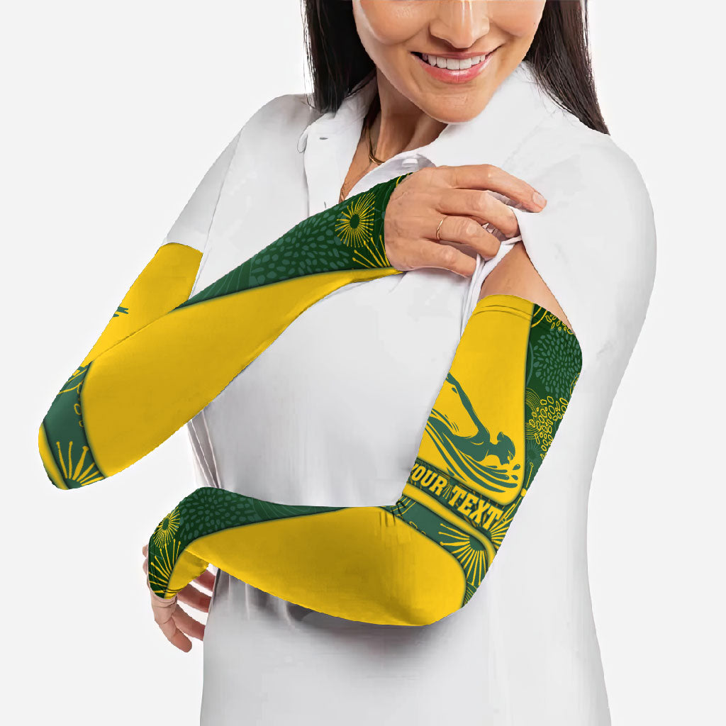 Personalized Australia Swimming Athlete Arm Sleeves Bold Swimmer Silhouette With Indigenous Pattern Accents