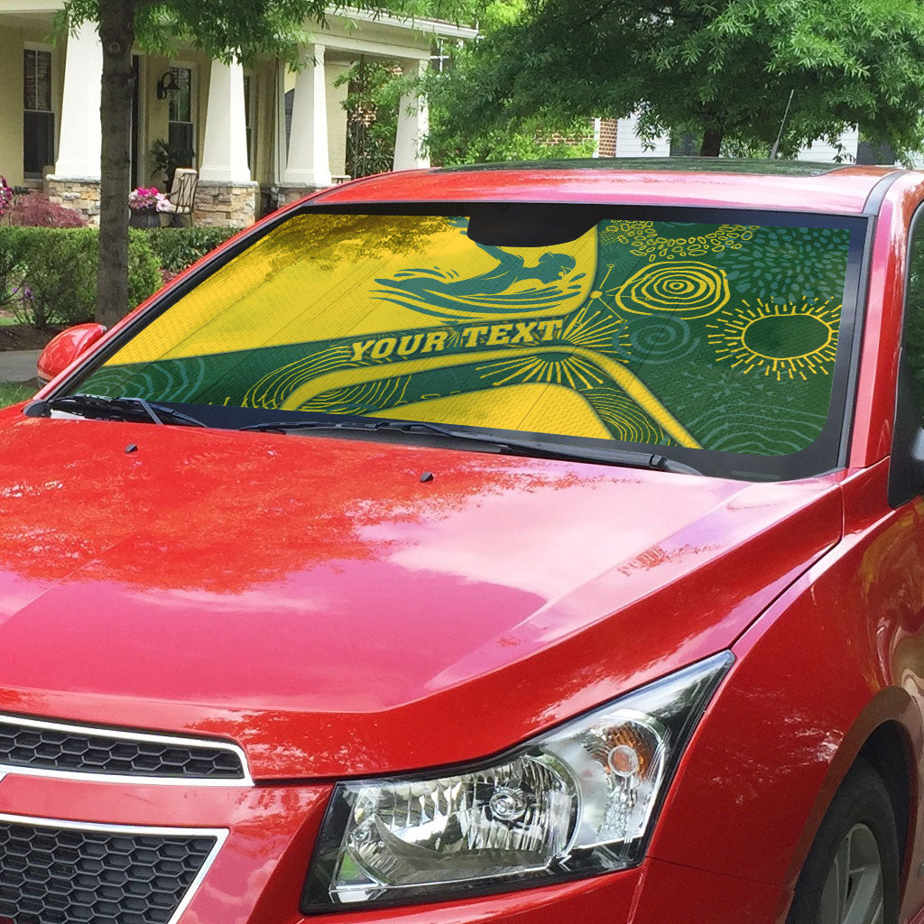 Personalized Australia Swimming Athlete Auto Sun Shade Bold Swimmer Silhouette With Indigenous Pattern Accents