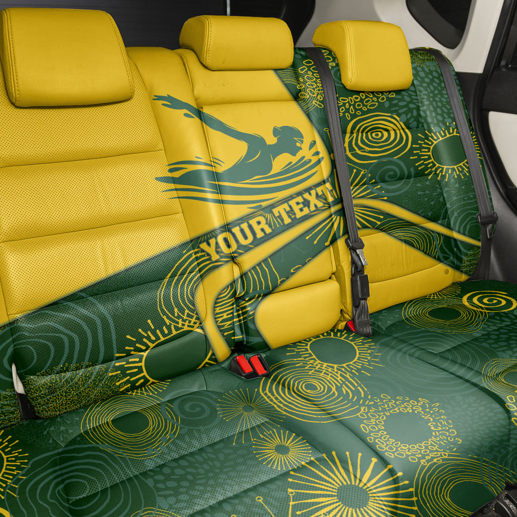 Personalized Australia Swimming Athlete Back Car Seat Cover Bold Swimmer Silhouette With Indigenous Pattern Accents