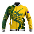 Personalized Australia Swimming Athlete Baseball Jacket Bold Swimmer Silhouette With Indigenous Pattern Accents