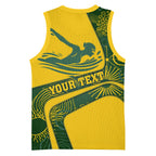 Personalized Australia Swimming Athlete Basketball Jersey Bold Swimmer Silhouette With Indigenous Pattern Accents