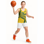 Personalized Australia Swimming Athlete Basketball Jersey Bold Swimmer Silhouette With Indigenous Pattern Accents