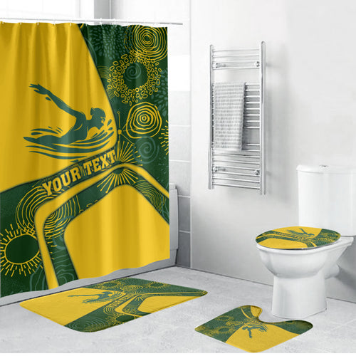 Personalized Australia Swimming Athlete Bathroom Set Bold Swimmer Silhouette With Indigenous Pattern Accents