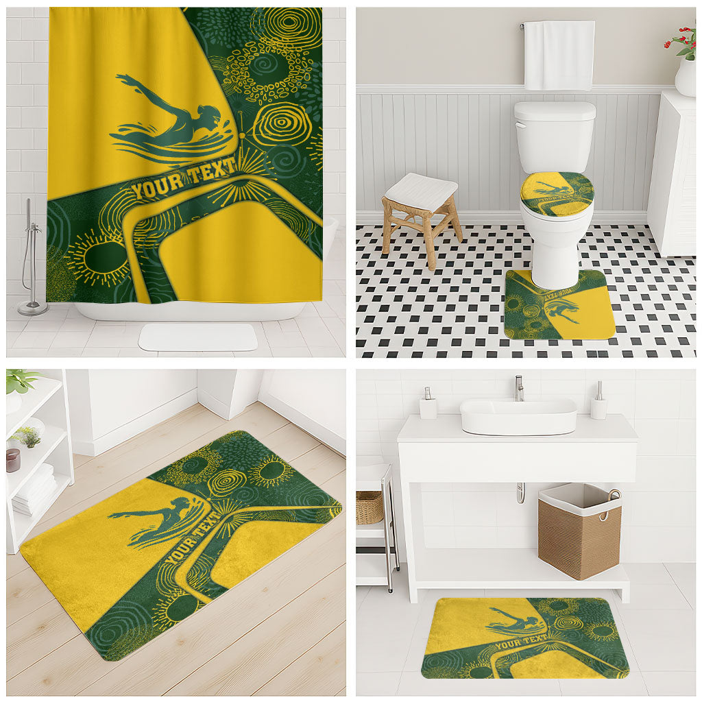 Personalized Australia Swimming Athlete Bathroom Set Bold Swimmer Silhouette With Indigenous Pattern Accents