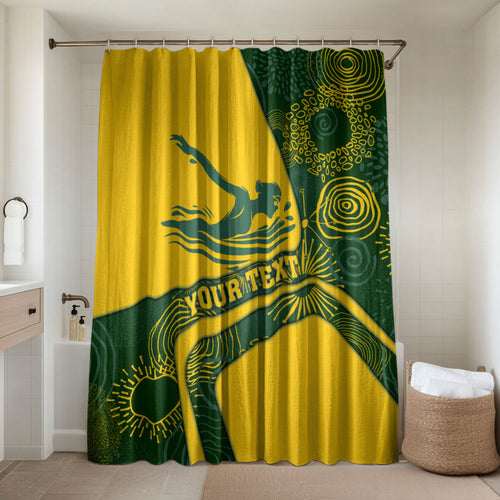 Personalized Australia Swimming Athlete Bathroom Set Bold Swimmer Silhouette With Indigenous Pattern Accents