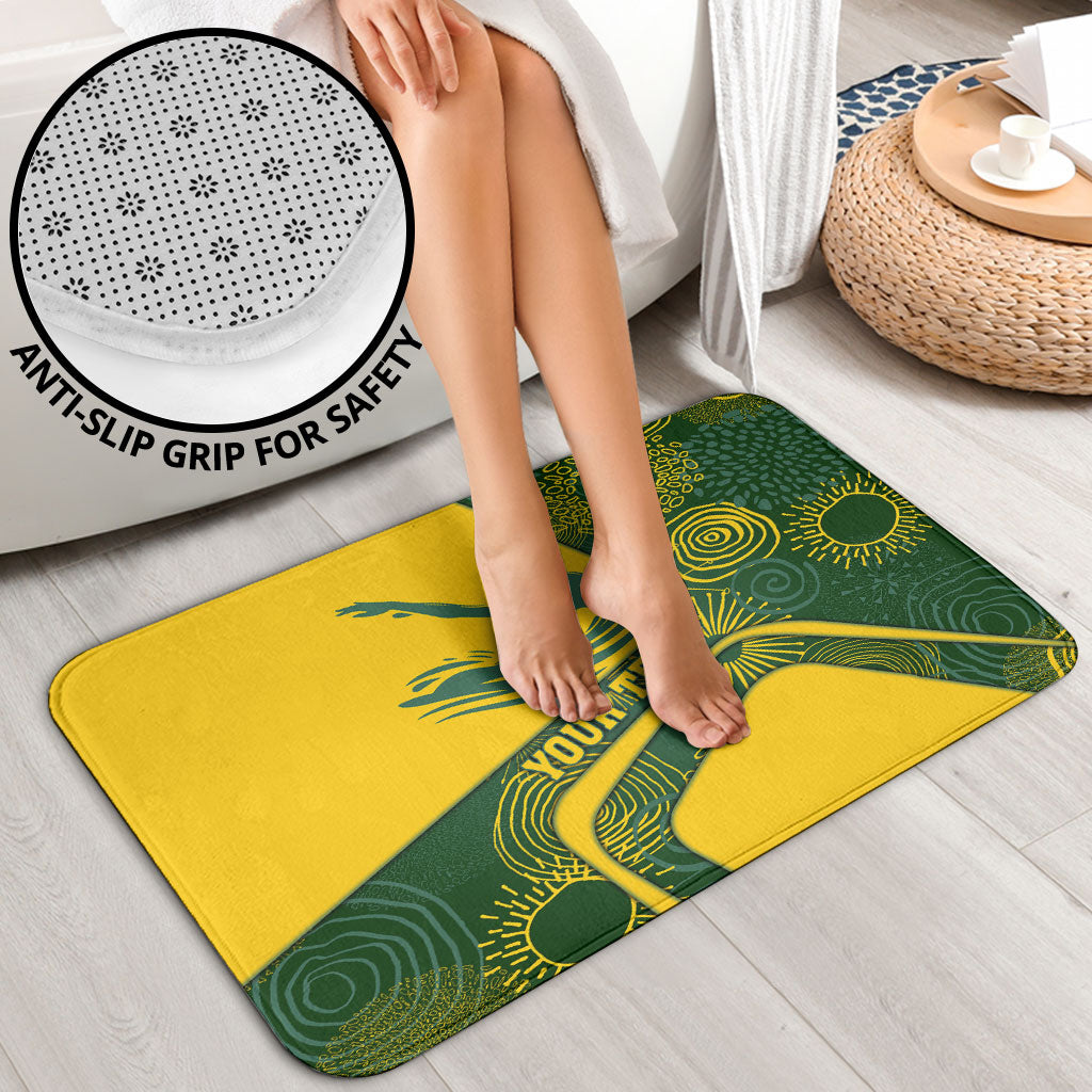 Personalized Australia Swimming Athlete Bathroom Set Bold Swimmer Silhouette With Indigenous Pattern Accents