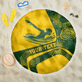 Personalized Australia Swimming Athlete Beach Blanket Bold Swimmer Silhouette With Indigenous Pattern Accents
