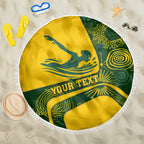 Personalized Australia Swimming Athlete Beach Blanket Bold Swimmer Silhouette With Indigenous Pattern Accents