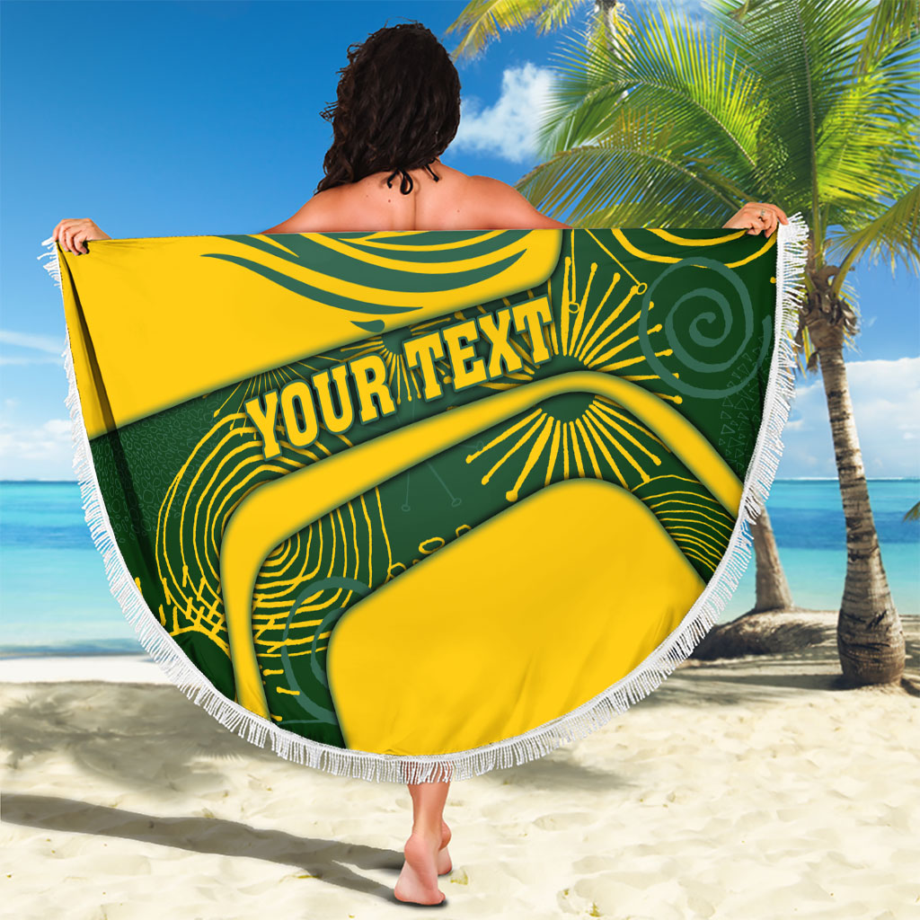 Personalized Australia Swimming Athlete Beach Blanket Bold Swimmer Silhouette With Indigenous Pattern Accents