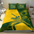 Personalized Australia Swimming Athlete Bedding Set Bold Swimmer Silhouette With Indigenous Pattern Accents