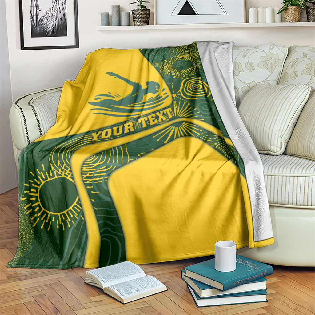 Personalized Australia Swimming Athlete Blanket Bold Swimmer Silhouette With Indigenous Pattern Accents