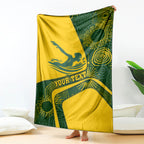 Personalized Australia Swimming Athlete Blanket Bold Swimmer Silhouette With Indigenous Pattern Accents