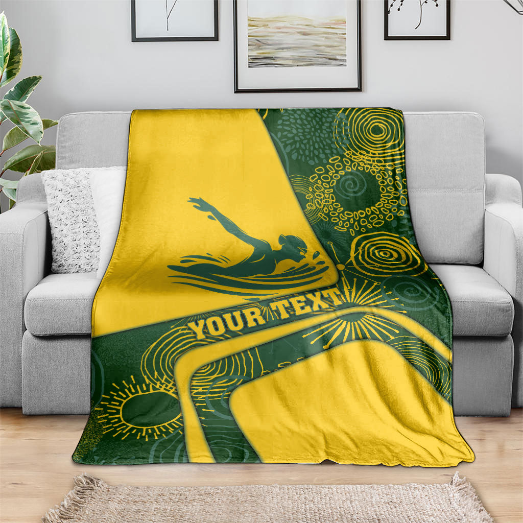 Personalized Australia Swimming Athlete Blanket Bold Swimmer Silhouette With Indigenous Pattern Accents