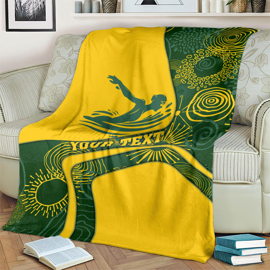 Personalized Australia Swimming Athlete Blanket Bold Swimmer Silhouette With Indigenous Pattern Accents