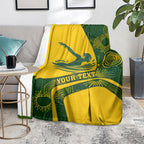 Personalized Australia Swimming Athlete Blanket Bold Swimmer Silhouette With Indigenous Pattern Accents