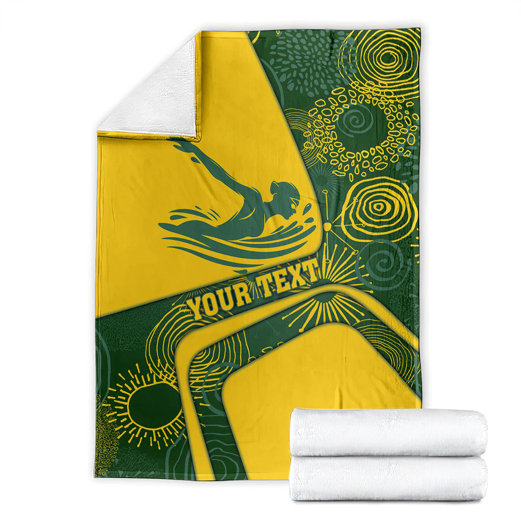 Personalized Australia Swimming Athlete Blanket Bold Swimmer Silhouette With Indigenous Pattern Accents