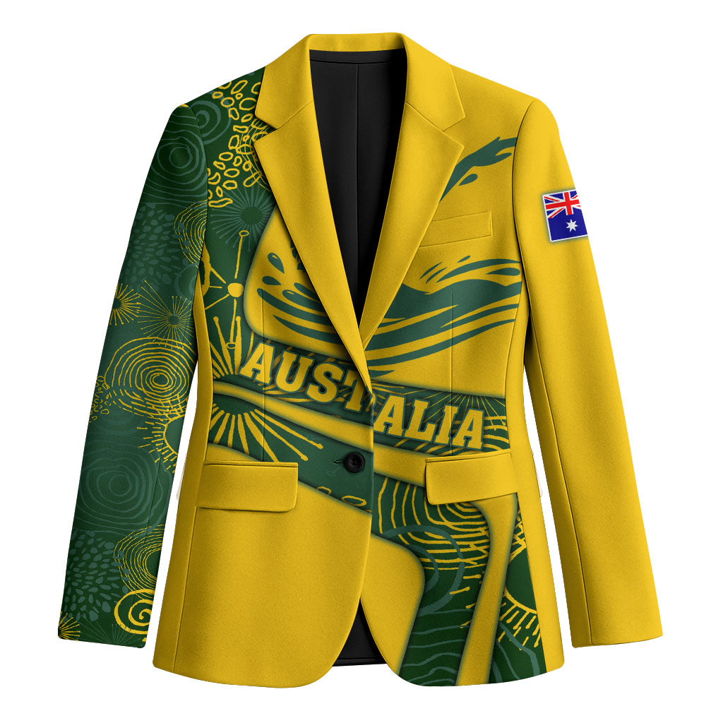 Personalized Australia Swimming Athlete Blazer Bold Swimmer Silhouette With Indigenous Pattern Accents