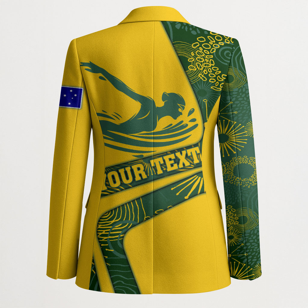 Personalized Australia Swimming Athlete Blazer Bold Swimmer Silhouette With Indigenous Pattern Accents