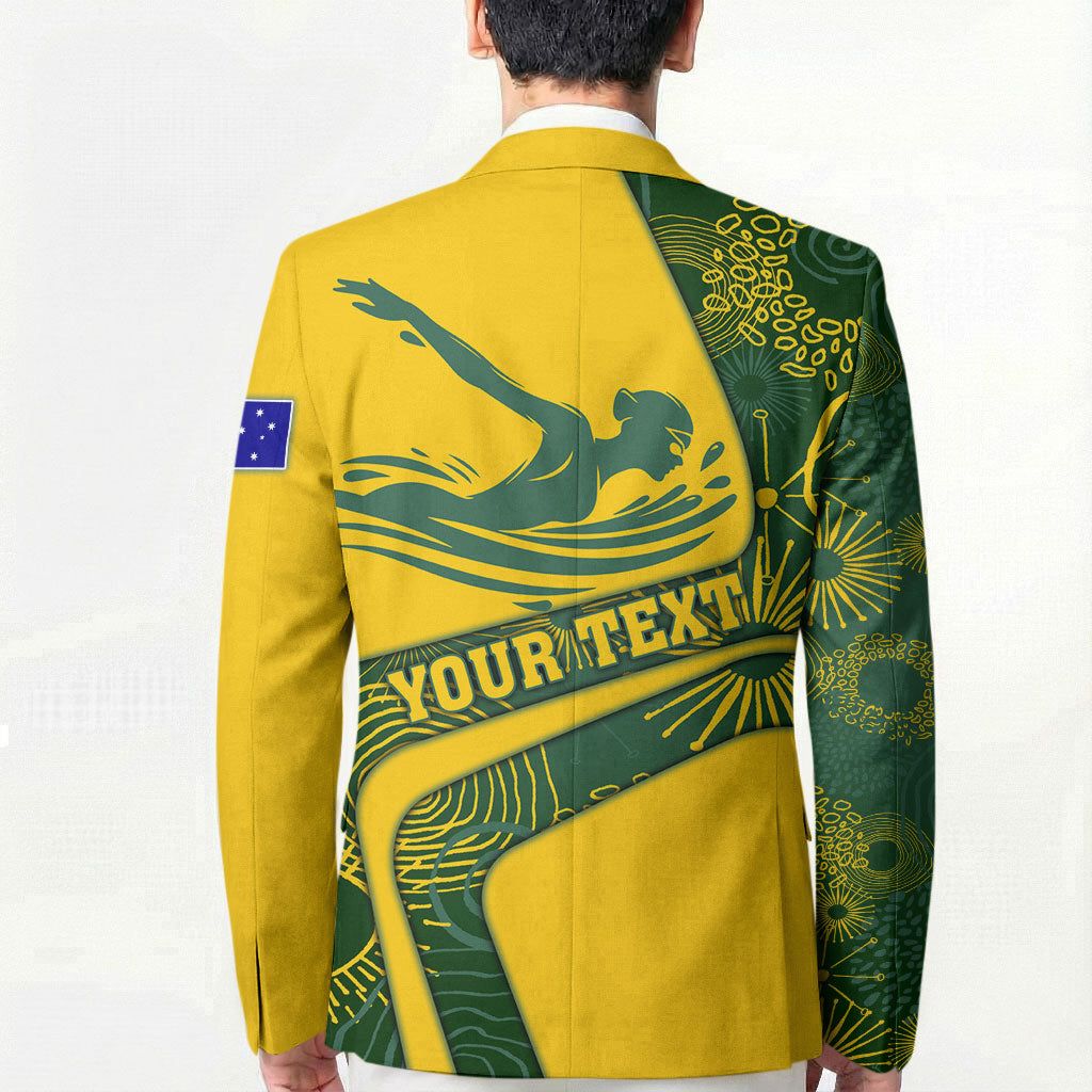 Personalized Australia Swimming Athlete Blazer Bold Swimmer Silhouette With Indigenous Pattern Accents