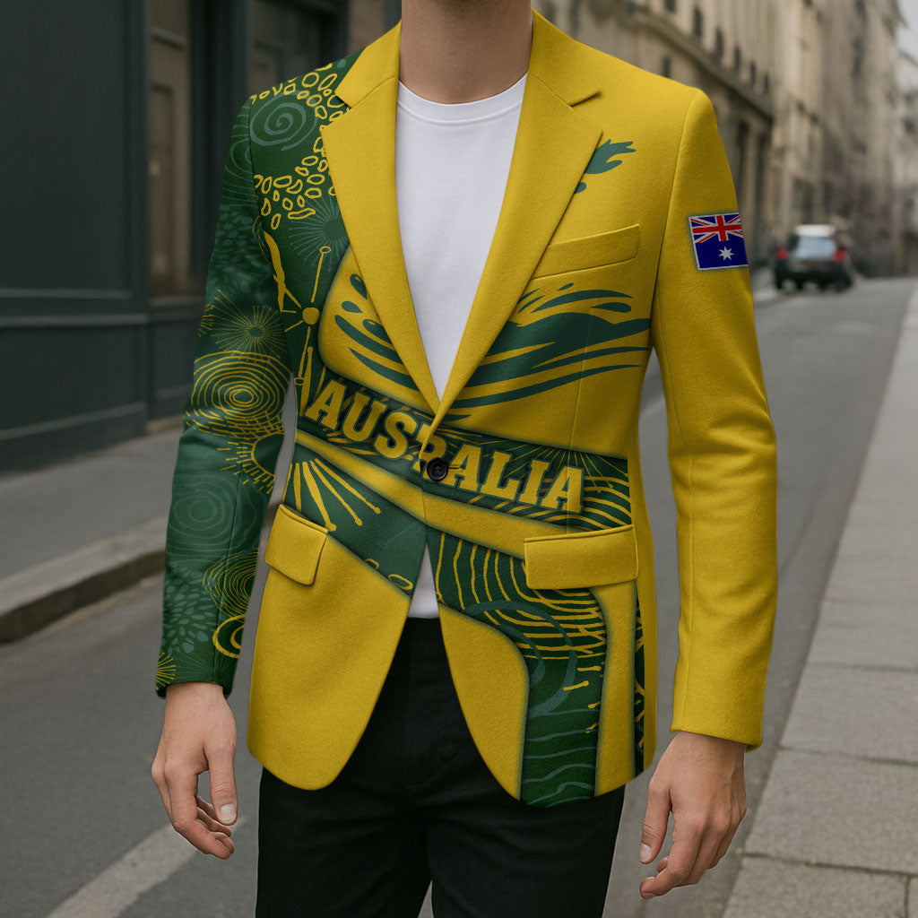 Personalized Australia Swimming Athlete Blazer Bold Swimmer Silhouette With Indigenous Pattern Accents