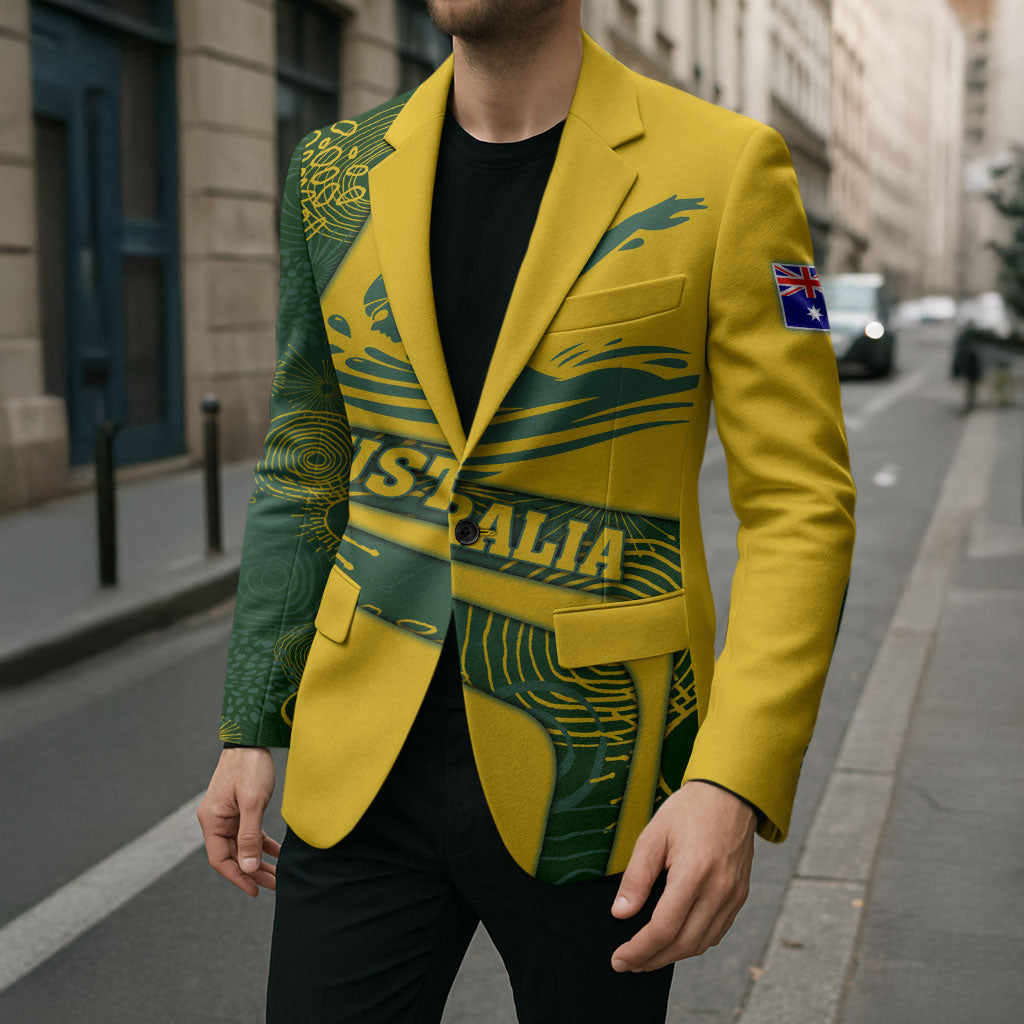 Personalized Australia Swimming Athlete Blazer Bold Swimmer Silhouette With Indigenous Pattern Accents