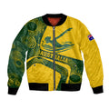 Personalized Australia Swimming Athlete Bomber Jacket Bold Swimmer Silhouette With Indigenous Pattern Accents